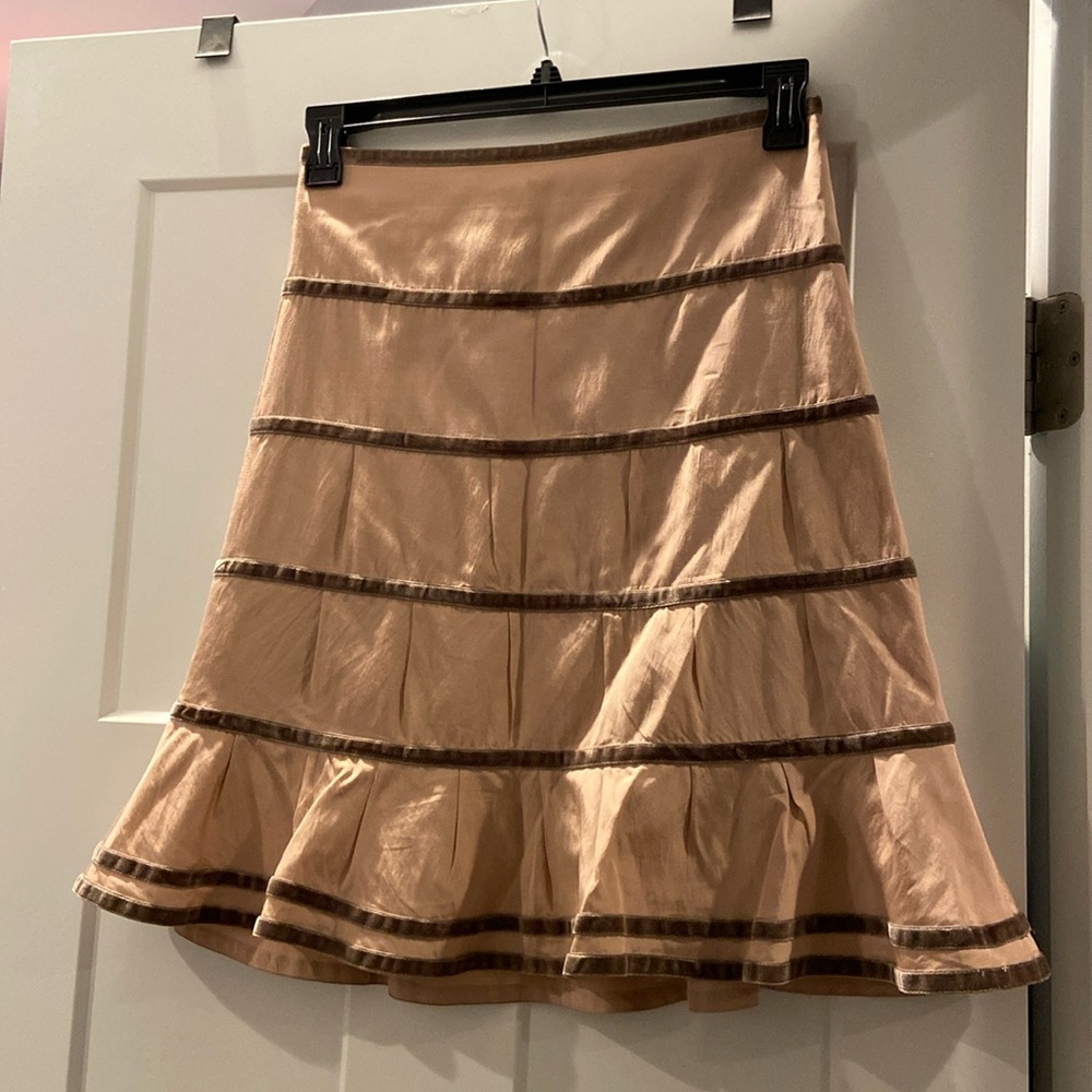Odille by Anthropologie pink brown tiered skirt size 4
